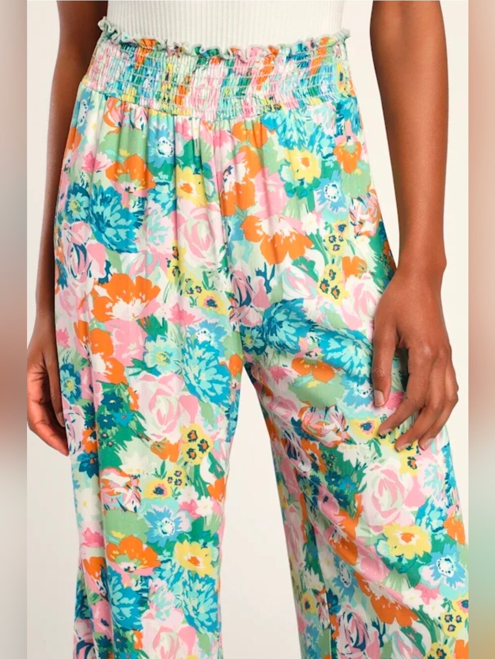 NWT Lulus Blooming Mood Sage Floral Print Smocked Wide Leg Pants Size XS - Picture 12 of 16